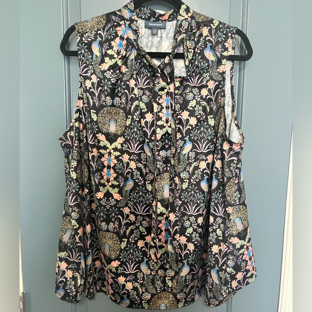 Modcloth Peacock Print Sleeveless Blouse Plus Size 2x